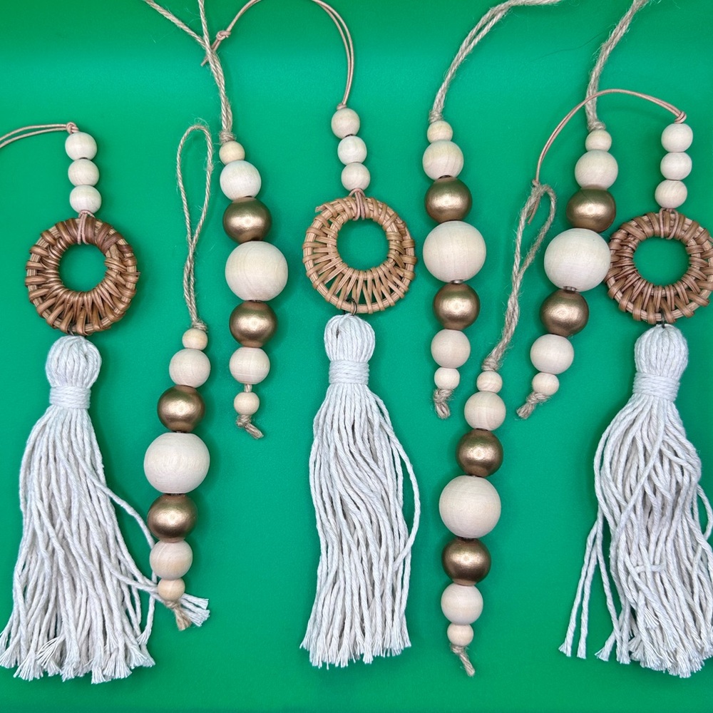 Scandi/Boho Beaded and Tasseled Ornaments Set of 13